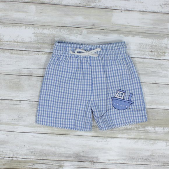 Big Fish Blue Gingham Boat Shorts, 6M - Picture 1 of 5